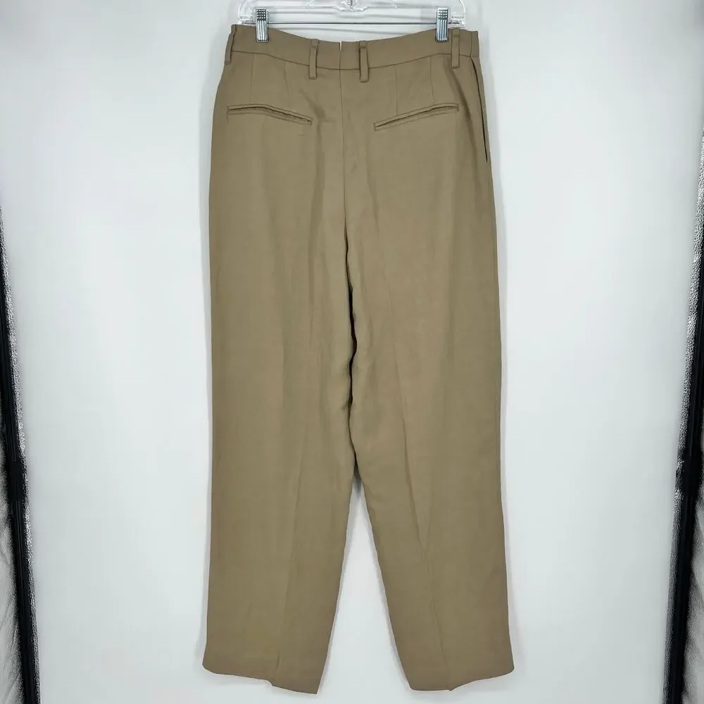 Zara Studio Collection Linen Blend Trouser Pant Womens 30 Tan Pleated High Waist